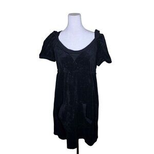 Vintage Y2K Juicy Couture Terrycloth Mini Dress Womens Size L Black Coverup